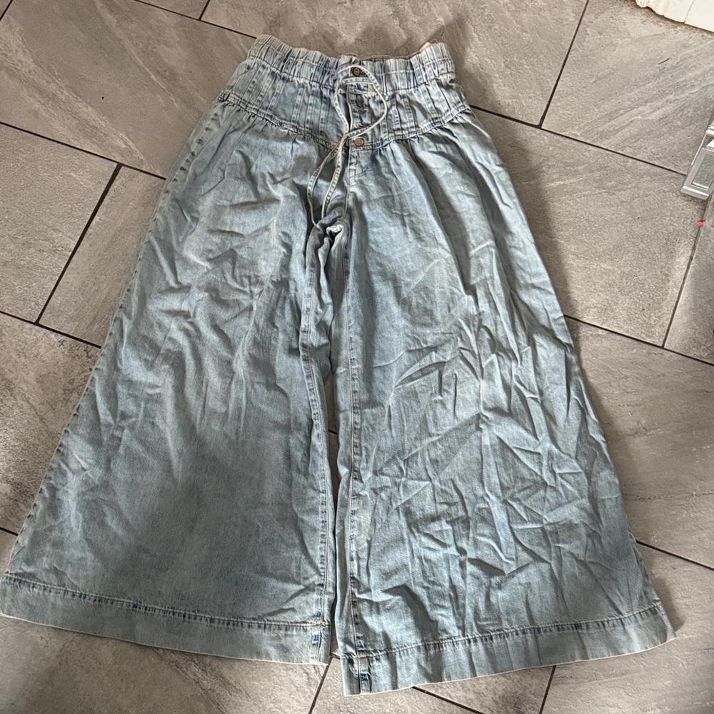 Free People - Light Blue Wide-Leg Denim Pants